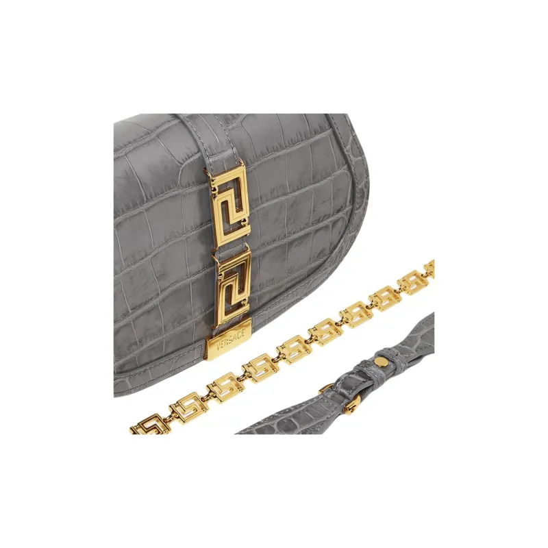 VERSACE Cow Leather Crossbody Bag, Shoulder Bag Women's Gray-4