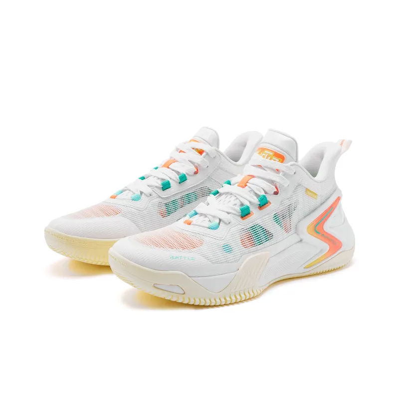 QIAODAN Rampage 1.0 Cushioning Wear Resistant Low Top Patented Rebound Technology Basketball Shoes Men's White Pink-2