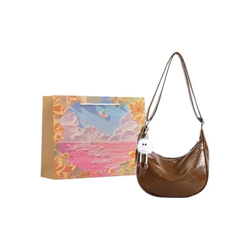 BRINCH PU Shoulder Bag Regular Women's Black/Ecru/Brown-4