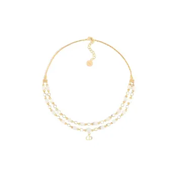 DIOR Metal Resin Crystal Necklaces Women's Gold