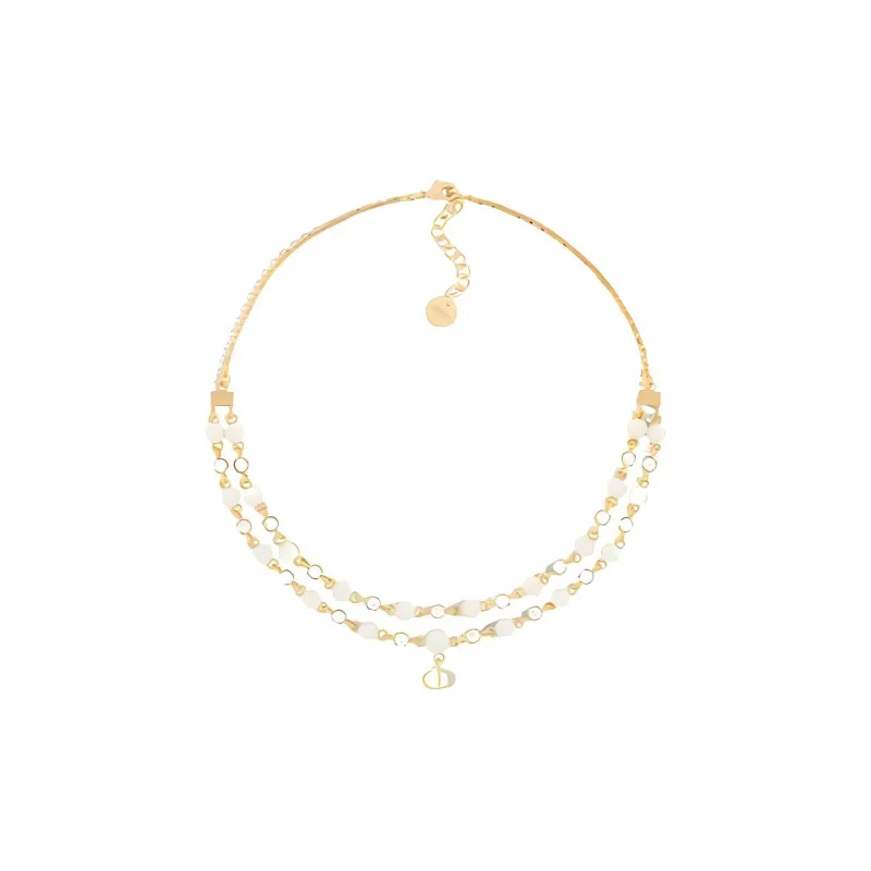 DIOR Metal Resin Crystal Necklaces Women's Gold-0