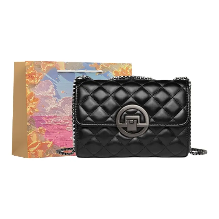 BRINCH PU Shoulder Bag Small Size Women's Black/White-2