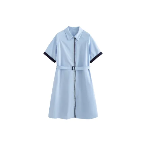 Initial language Short-Sleeved Dresses Women's Light Blue