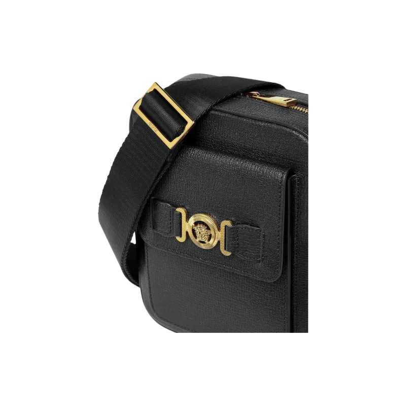VERSACE MEDUSA BIGGIE Series Goatskin Shoulder Bag Crossbody Bag Men's Black & Gold-4