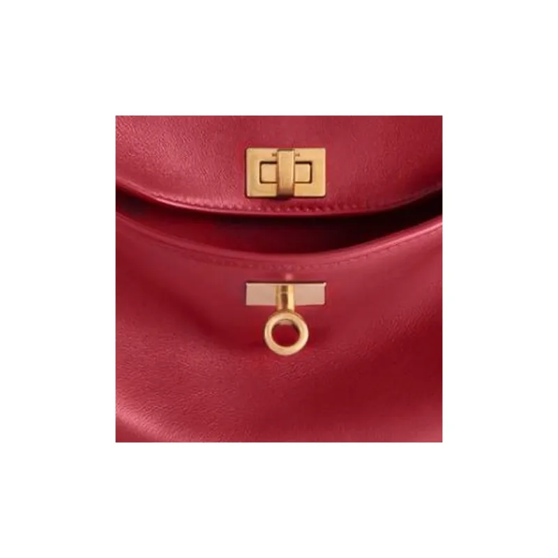 Balenciaga Soft Crocodile Pattern Embossed Cow Leather Shoulder Bag Crossbody Bag Handbag Mini Women's Red-5