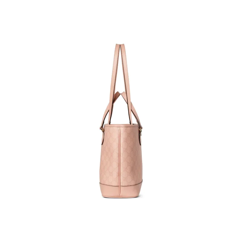 GUCCI Ophidia Canvas With Leather Binding Tote Bag Portable Shopping Bag Small Size Women's Gray Pink-2
