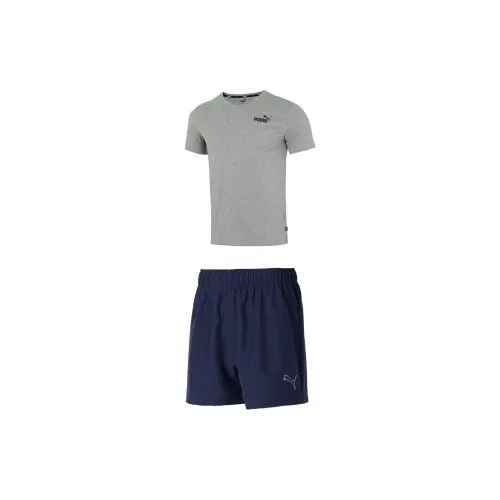 PUMA Casual Sportswear Men Set Gray Tops+Tweed Blue Shorts