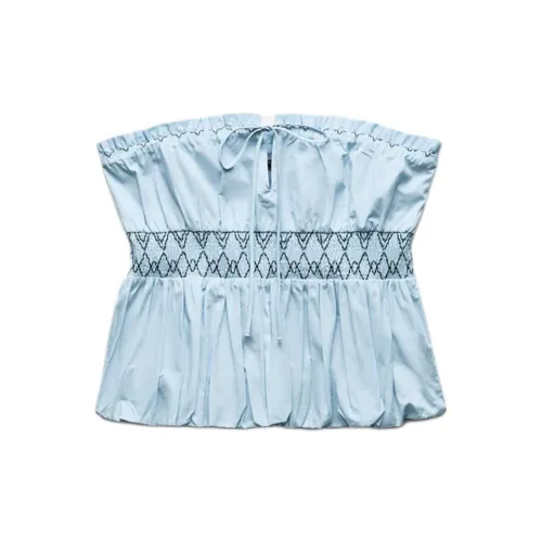 ZARA Strapless Tops Women's Sky Blue