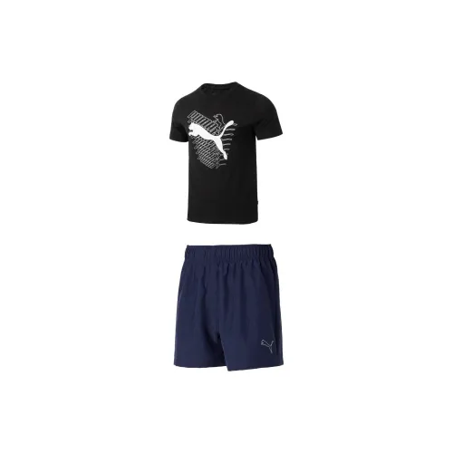 PUMA Casual Sportswear Men Set Black Tops+Tweed Blue Shorts