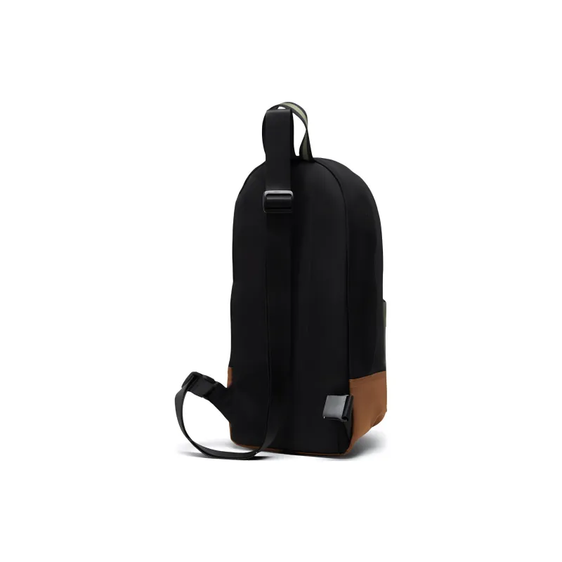 Herschel Recycled Fabric Crossbody Bag Shoulder Bag Unisex Black With Four-Leaf Clover And Brown Saddle Design-2