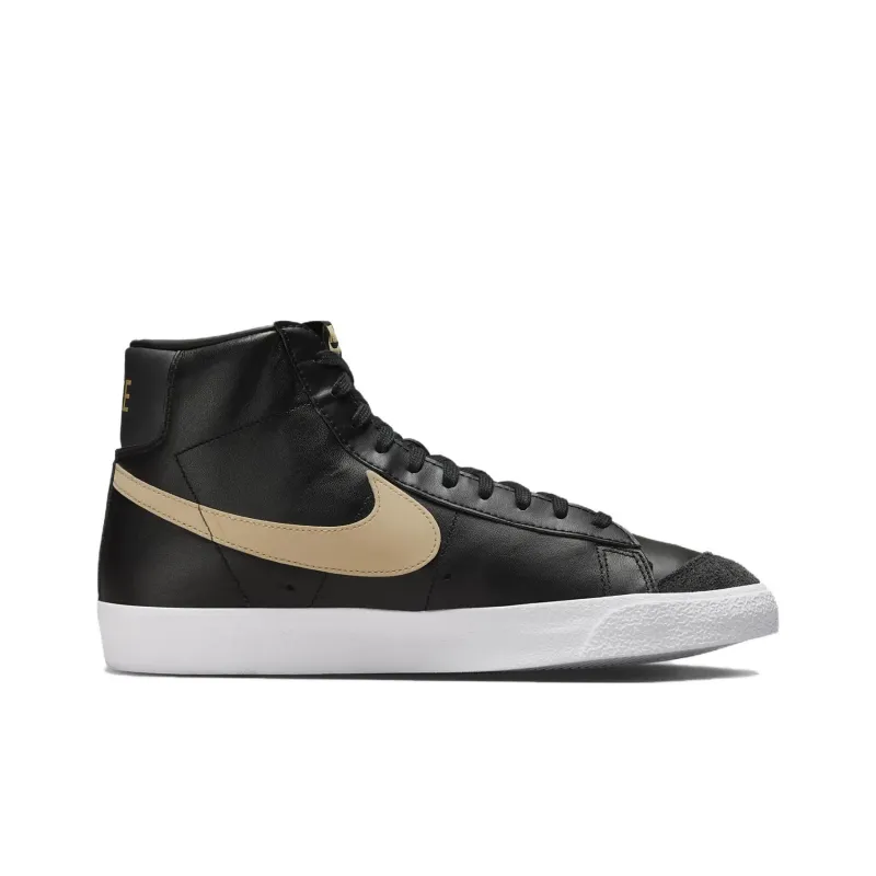 Nike Blazer Mid Anti Slip Wear Resistant High Top Skateboard Shoes Men's Black Gold-1