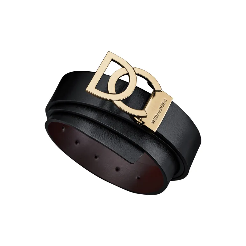 WilliamPOLO Cow Leather Leather Belts Men's Gold 3.4cm Wide-2