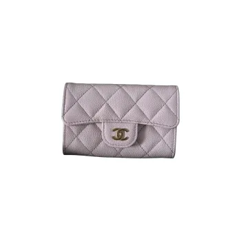 CHANEL Litchi Grain Calfskin Card Holder Women's Light Pink