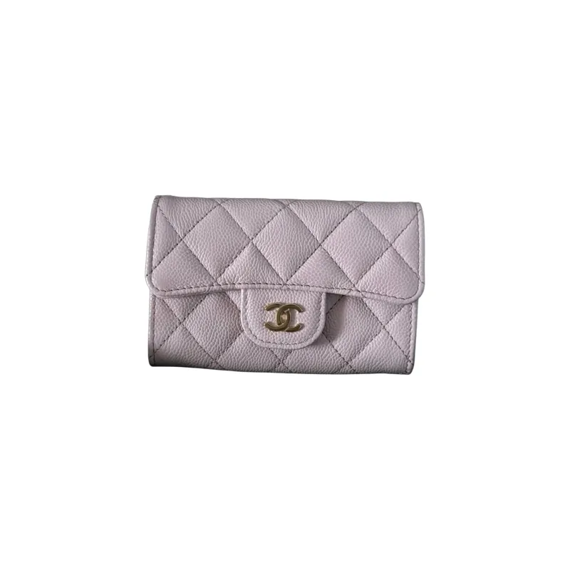 CHANEL Litchi Grain Calfskin Card Holder Women's Light Pink-0