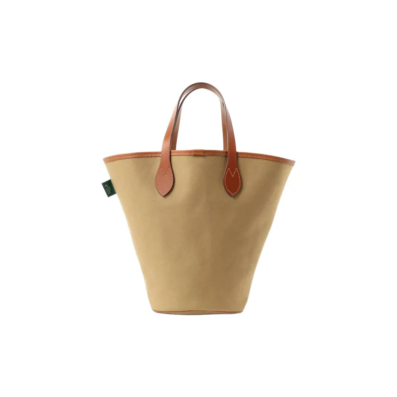 Beams Cotton With Cow Leather Bucket Bag Handbag Women's Khaki-2