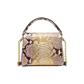 MICHAEL KORS Karlie Embossed Leather Shoulder Bag Crossbody Bag Handbag Small Size Women's Gold