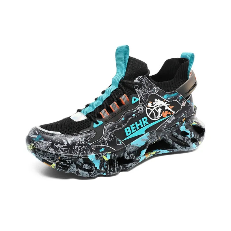 Abango Basketball Shoes Unisex Mid Top Green/Black/Purple/White-13