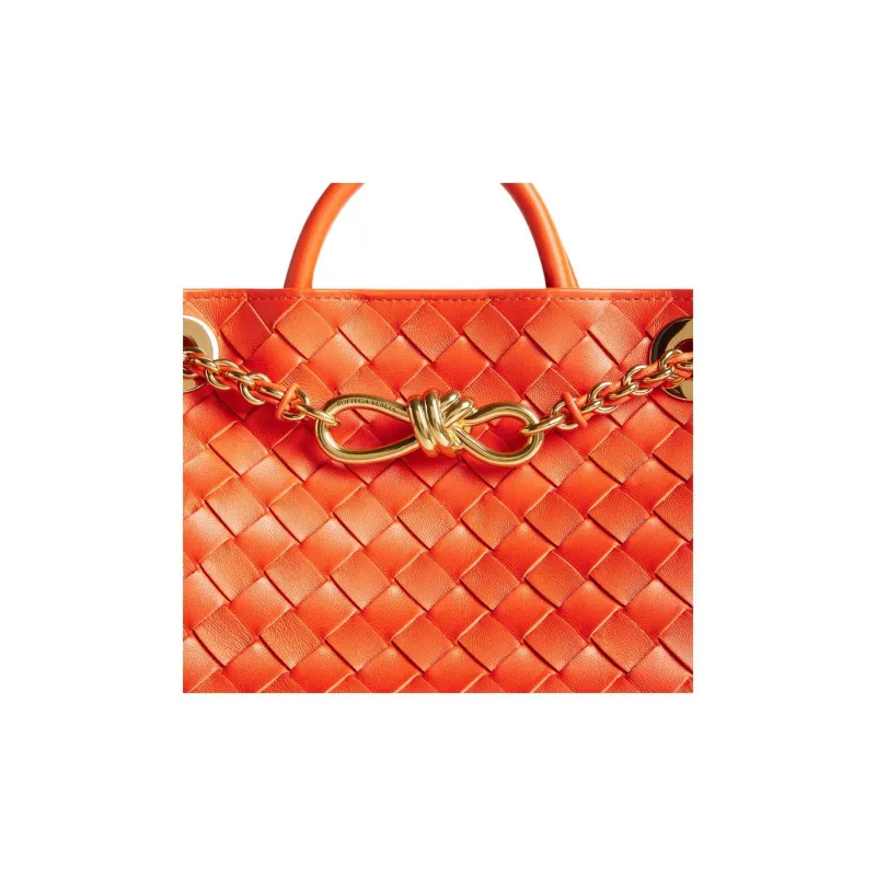 Bottega Veneta Andiamo Series Lambskin Shoulder Bag Crossbody Bag Handbag Small Size Women's Orange-4