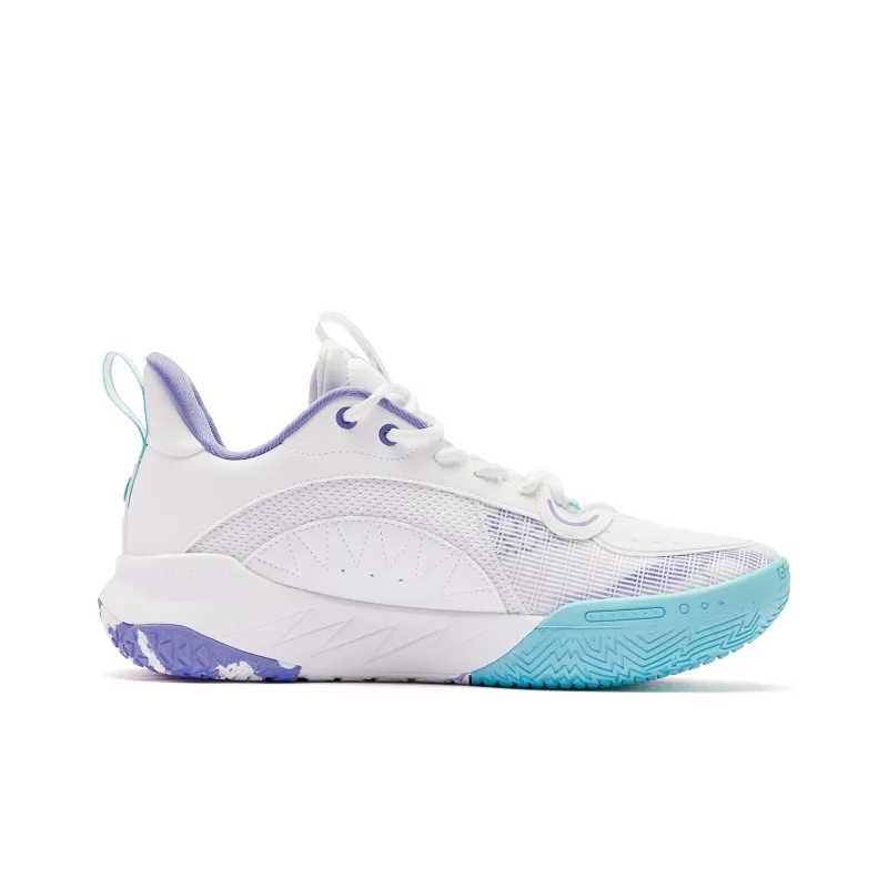 QIAODAN Cushioning Wear Resistant Low Top Basketball Shoes Men's White Blue Purple-1