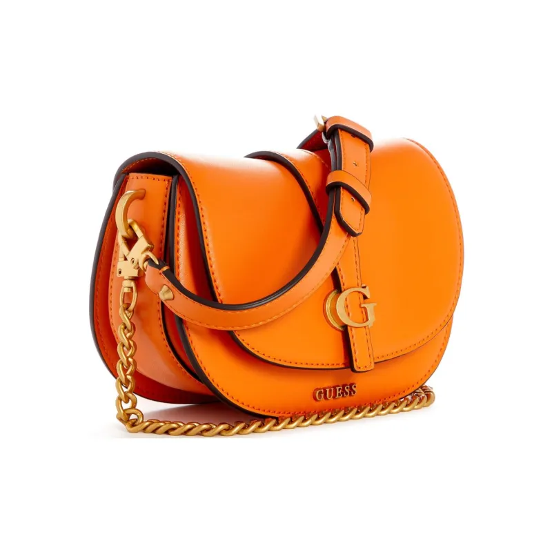 GUESS Smooth Faux Leather Portable Crossbody Bag, Shoulder Bag Mini Women's Orange-1