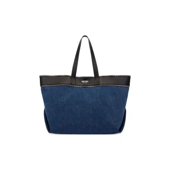 MOSCHINO Zip trim Denim And Leather Tote Bag