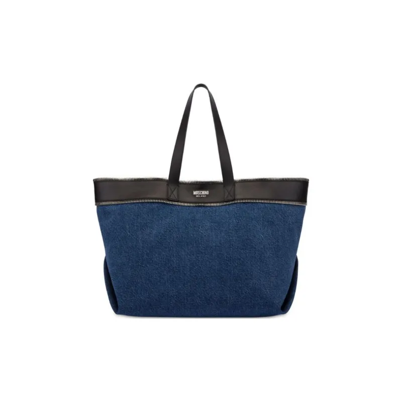 MOSCHINO Zip trim Denim And Leather Tote Bag-0