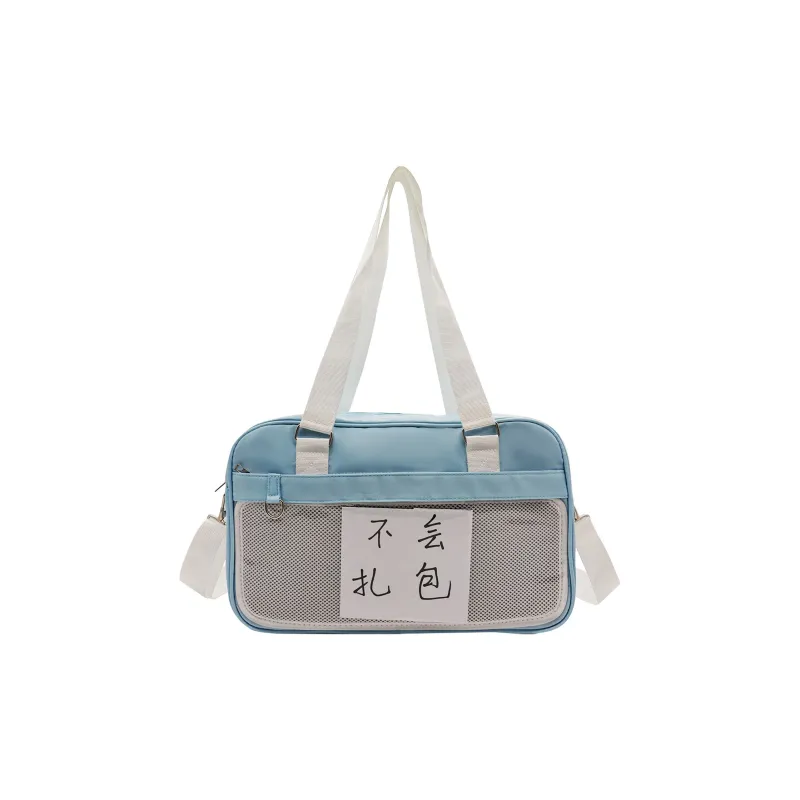 UNITE STAR Oxford Ita Bag Shoulder Bag Medium Size Women's Black/White/Blue-10