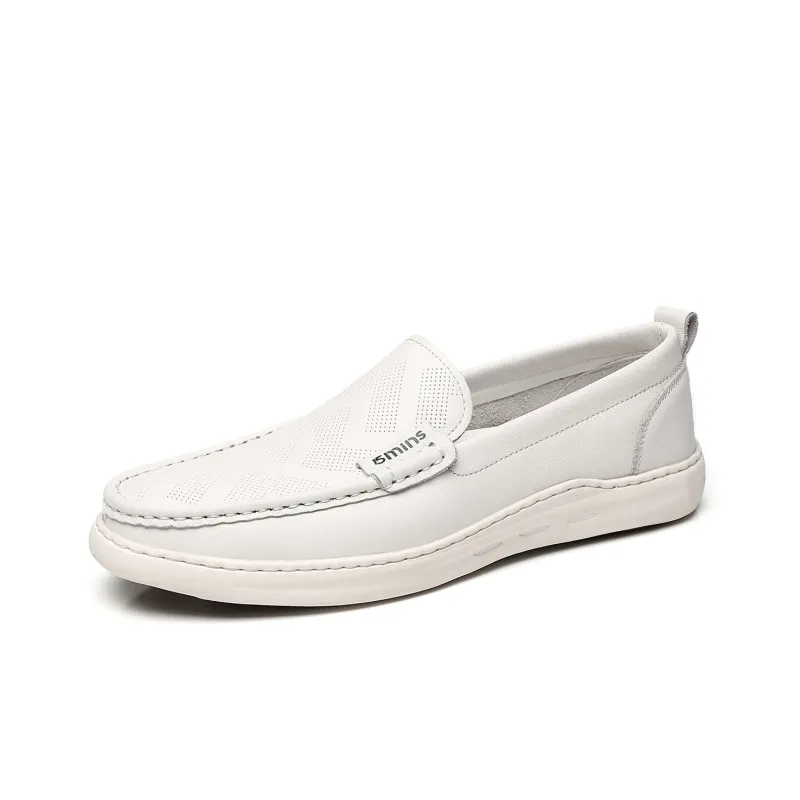 15 MINS Perforated Breathable Slip on Loafers Men's White-1