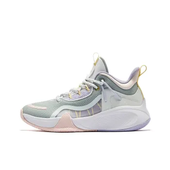 QIAODAN Anti Slip Wear Resistant Mid Top Basketball Shoes Women's Green Purple