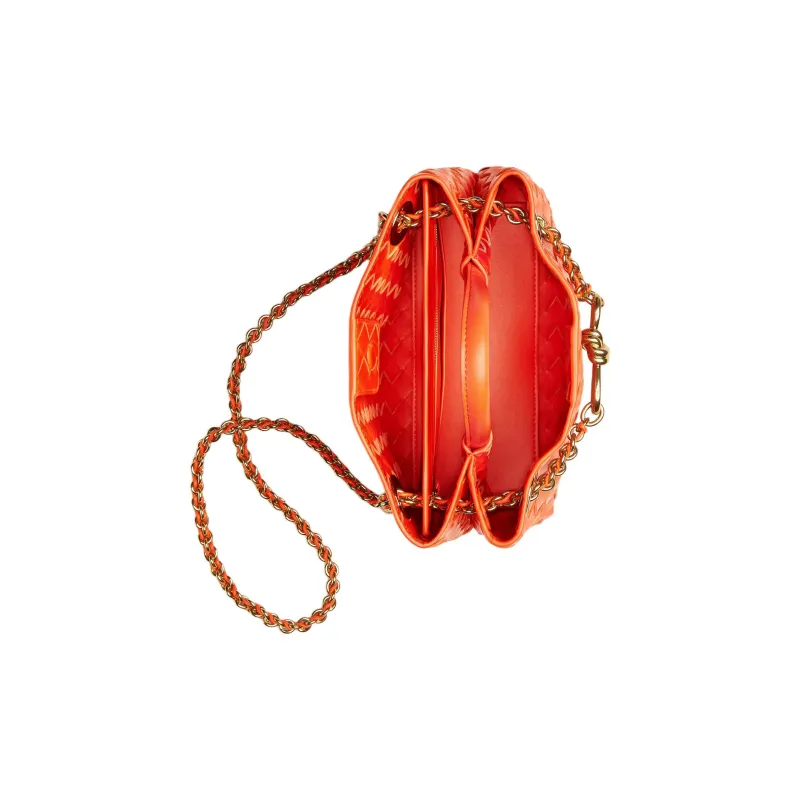 Bottega Veneta Andiamo Series Lambskin Shoulder Bag Crossbody Bag Handbag Small Size Women's Orange-3