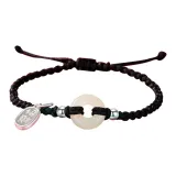 Radiant Pearl Wealth Blessing Peaceful Buckle Black Rope Bracelet