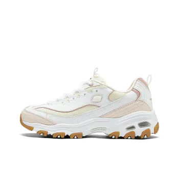 Skechers D'Lites Anti Slip, Wear Resistant, Breathable, Supportive, Rebound Low Top Running Shoes Women's White Pink