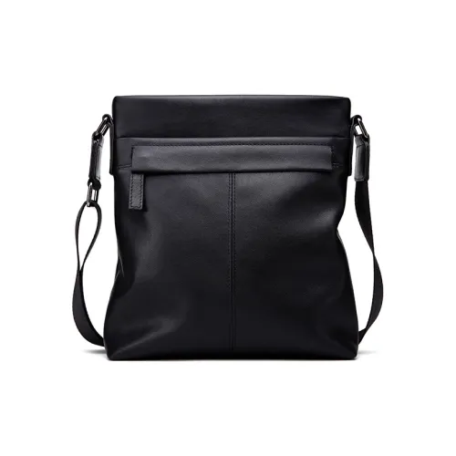 ROSEROOEN Cow Leather Shoulder Bag Men's Black
