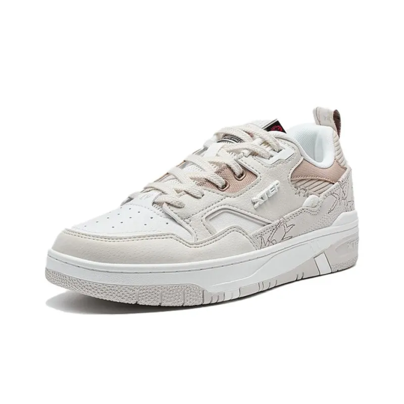 XTEP New Dawn Anti Slip Wear Resistant Low Top Skateboard Shoes Women's White Brown-1
