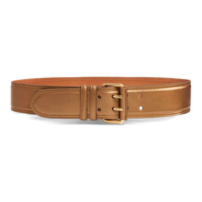 Ralph Lauren Collection Double-Needle Design Cow Leather Leather Belts Unisex Brown Width 5.7cm-1