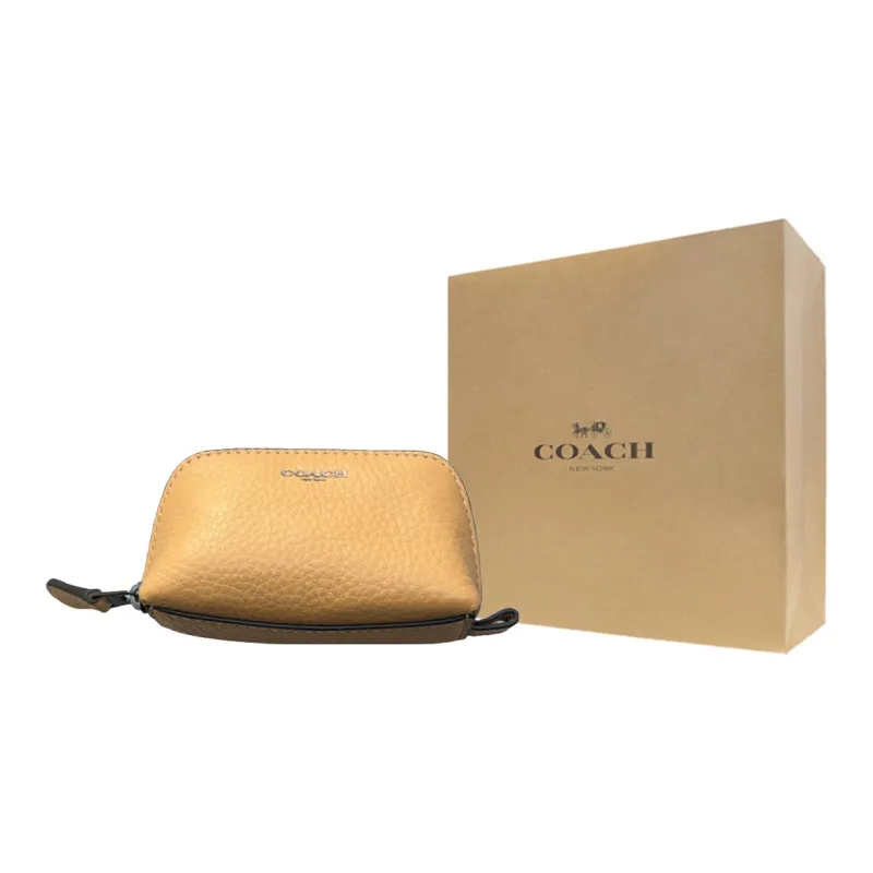 COACH Pebbled Leather Makeup Bag, Clutch Mini Women's Yellow-5