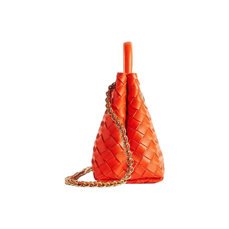 Bottega Veneta Andiamo Series Lambskin Shoulder Bag Crossbody Bag Handbag Small Size Women's Orange-1