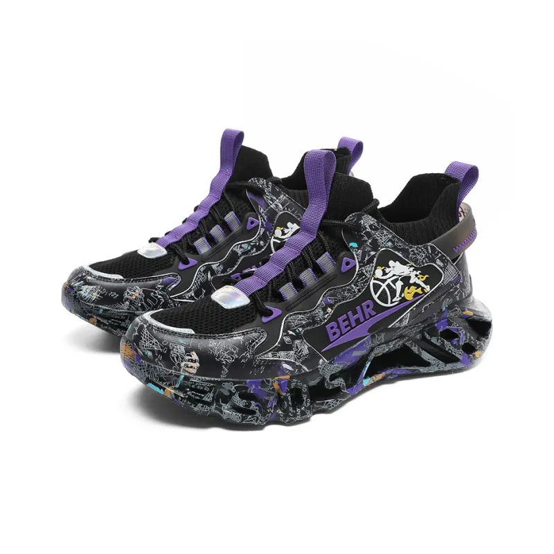 Abango Basketball Shoes Unisex Mid Top Green/Black/Purple/White-8