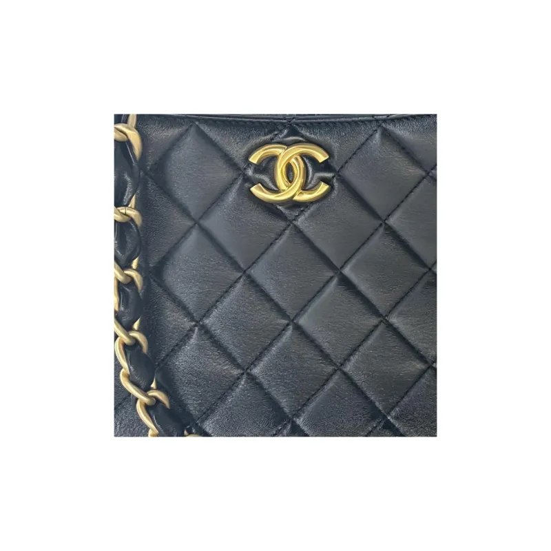 CHANEL Sheepskin Crossbody Bag, Shoulder Bag Trumpets Women's Black-1