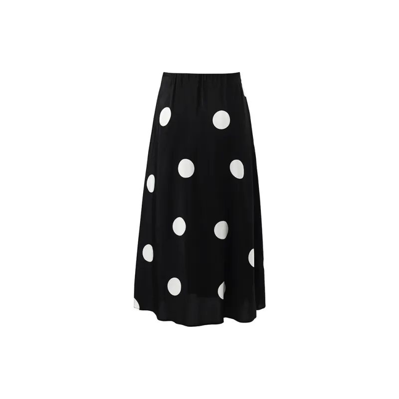 GOELIA Casual Long Skirt Women's Black With White Dot-1