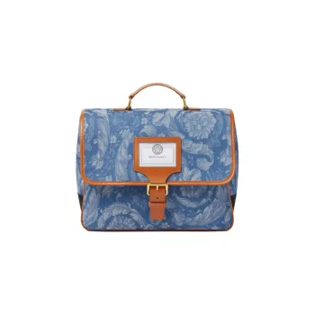VERSACE Barocco Cotton Patchwork With Cow Leather Backpack Regular Kids' Blue