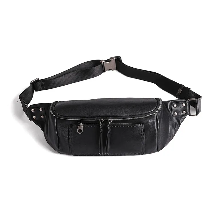 DOSRFINI Genuine Leather Trendy Versatile Sling Bag Regular Men's Black-0