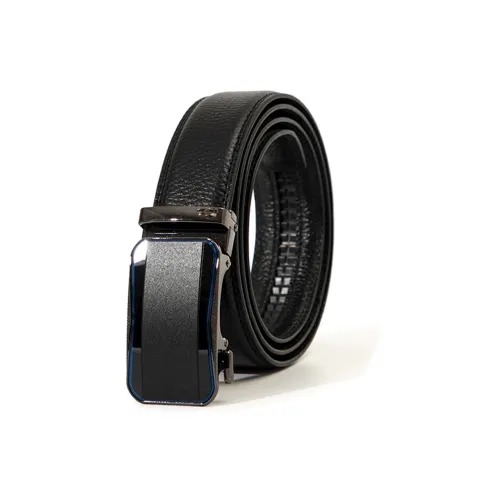 BAIJUAN Leather Belts Men Black Buckle Black Strap