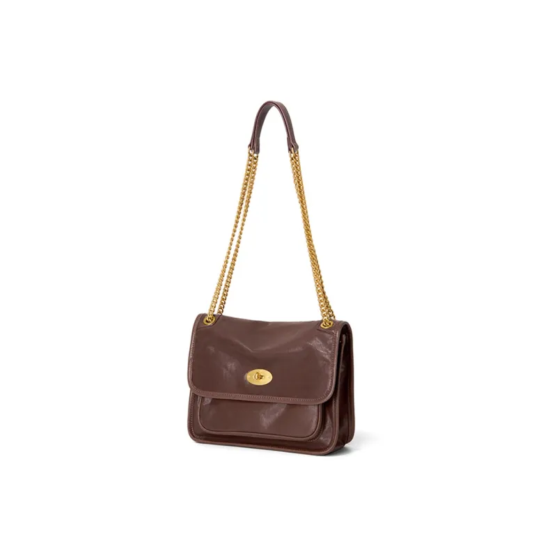 KAISER Vegetable Tanned Leather Shoulder Bag Regular Unisex Caramel/Roasted Brown/Ebony Black-5