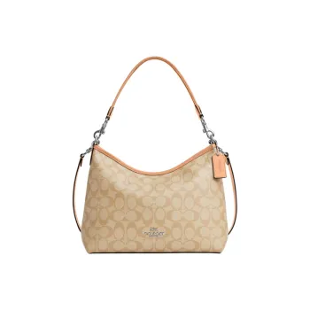 COACH Coated Canvas With Smooth Leather Handbag Shoulder Bag Large Size Women's Brown