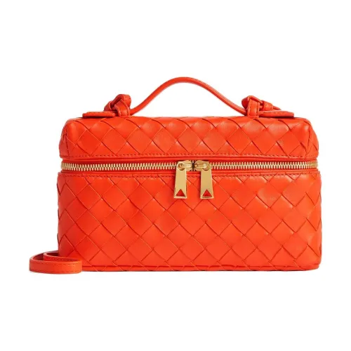 Bottega Veneta Calfskin One Shoulder Crossbody Makeup Bag Mini Women's Orange