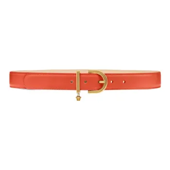 VERSACE Logo Pendant Pin Buckle Leather Belts Women's Orange 2CM