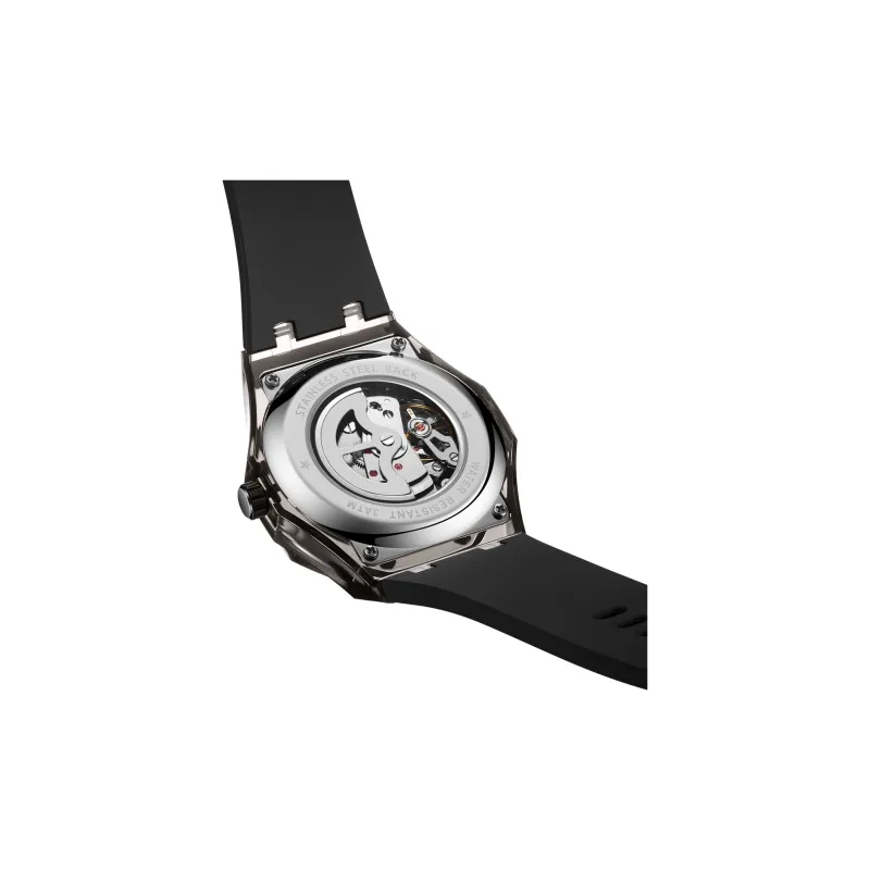 TINE Automatic Mechanical Movement Rubber Strap Watch Unisex White Dial-4