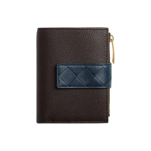 Bottega Veneta Calfskin Wallet Small Size Women's Dark Brown & Blue