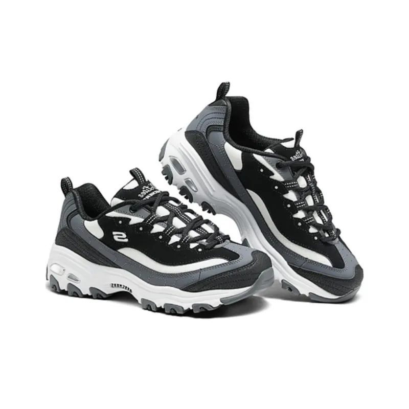 Skechers DLITES Slip Resistant, Abrasion Resistant, Breathable Low Top Running Shoes Women's Black White Gray-2